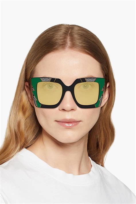 gucci thick square acetate sunglasses|Gucci crystal embellished sunglasses.